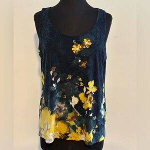 Chico's Navy and Yellow Floral Tank Top